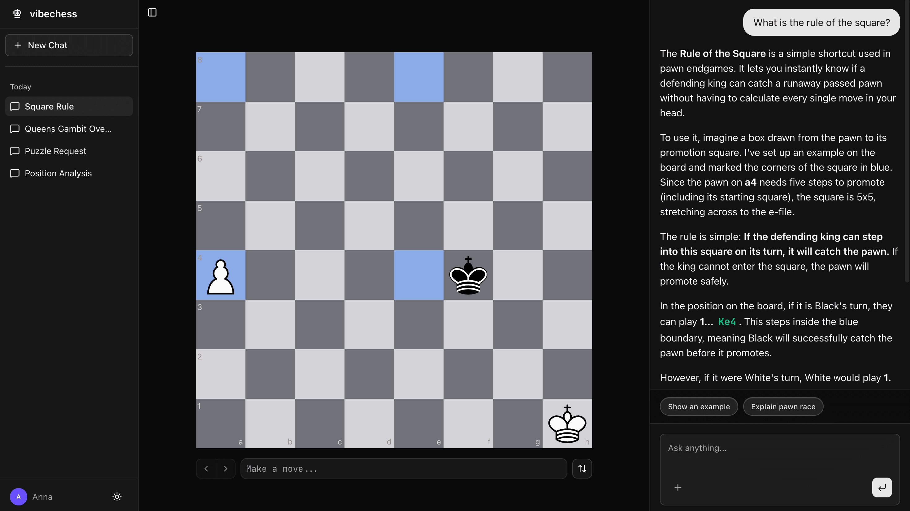 VibeChess concepts library with interactive chess lessons