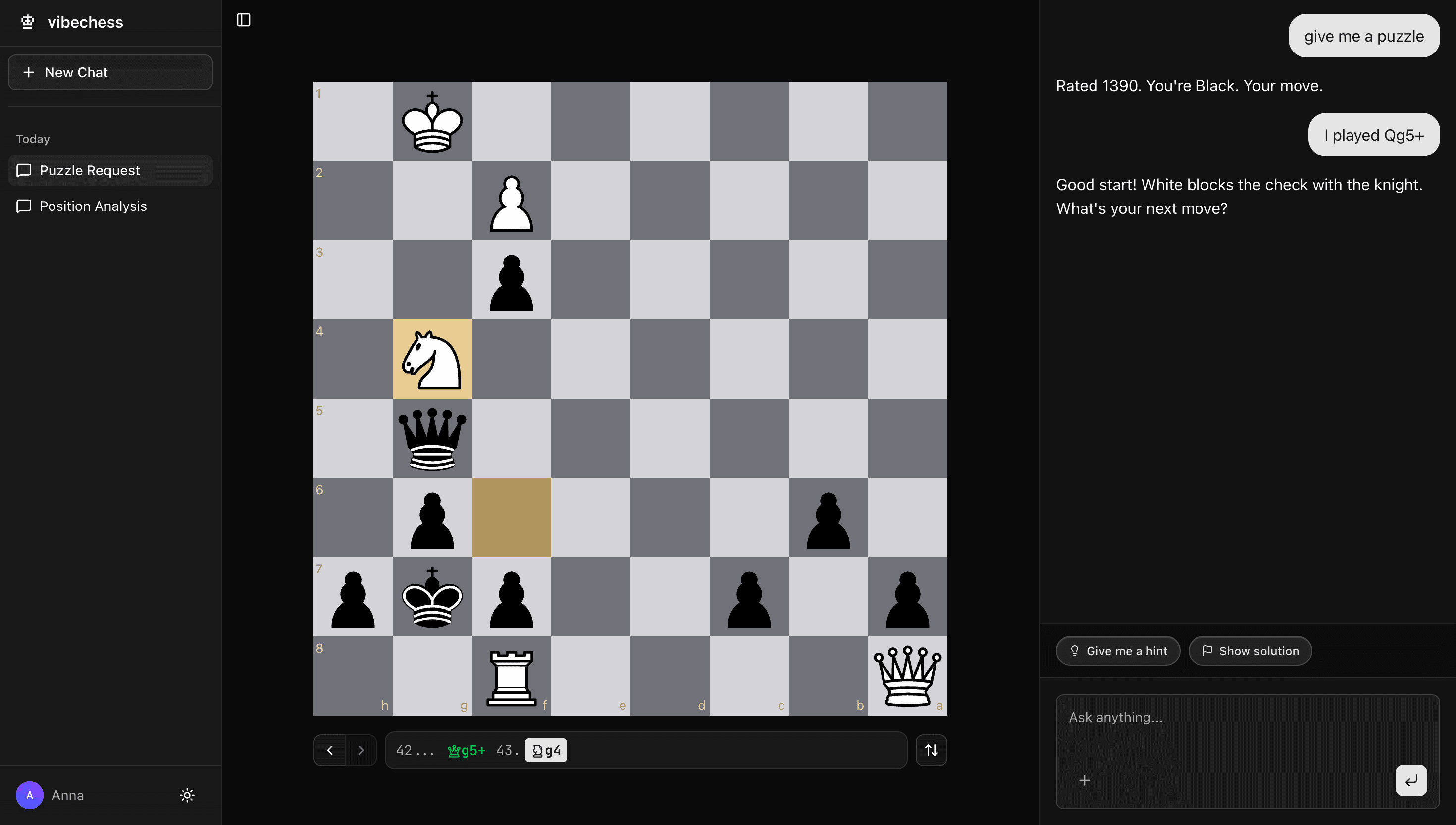 VibeChess adaptive puzzle trainer interface